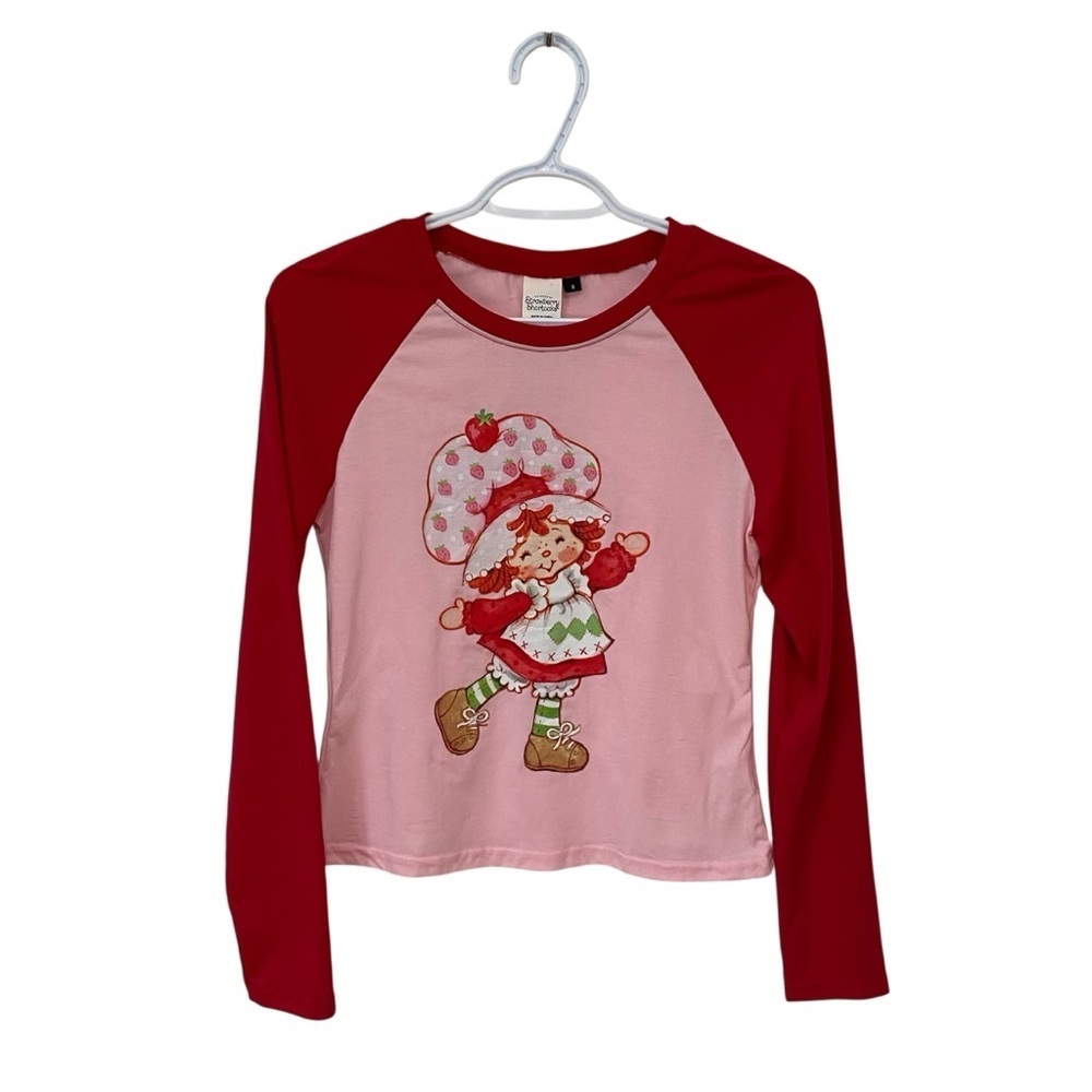 Strawberry Shortcake NWT Long Sleeve Pink Red Baby Tee Shirt Small 90s Y2K SHEIN